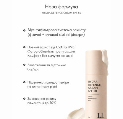 Сонцезахисний крем потрійної дії SPF 50 Hydra Defence Cream