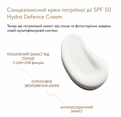 Сонцезахисний крем потрійної дії SPF 50 Hydra Defence Cream